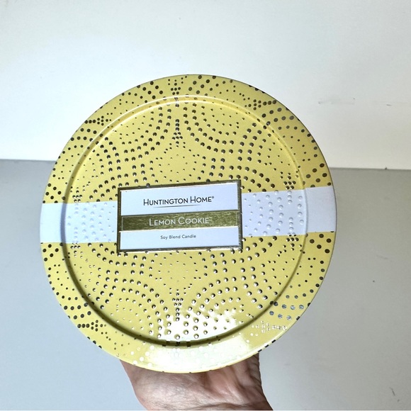 Huntington Home Lemon Cookie Candle with 3 wicks in decorative yellow gold tin. - Picture 3 of 9